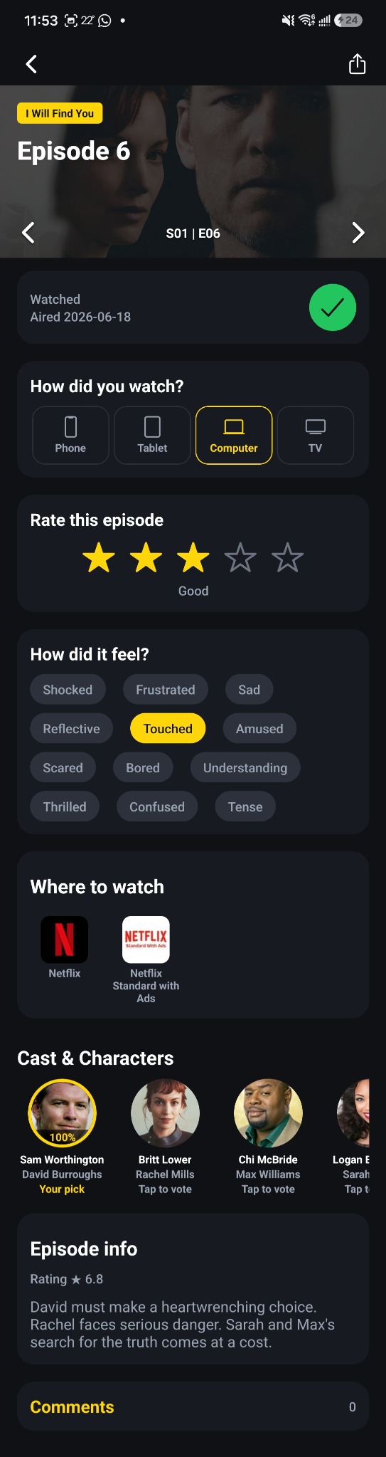TV Watch Time episode details screen