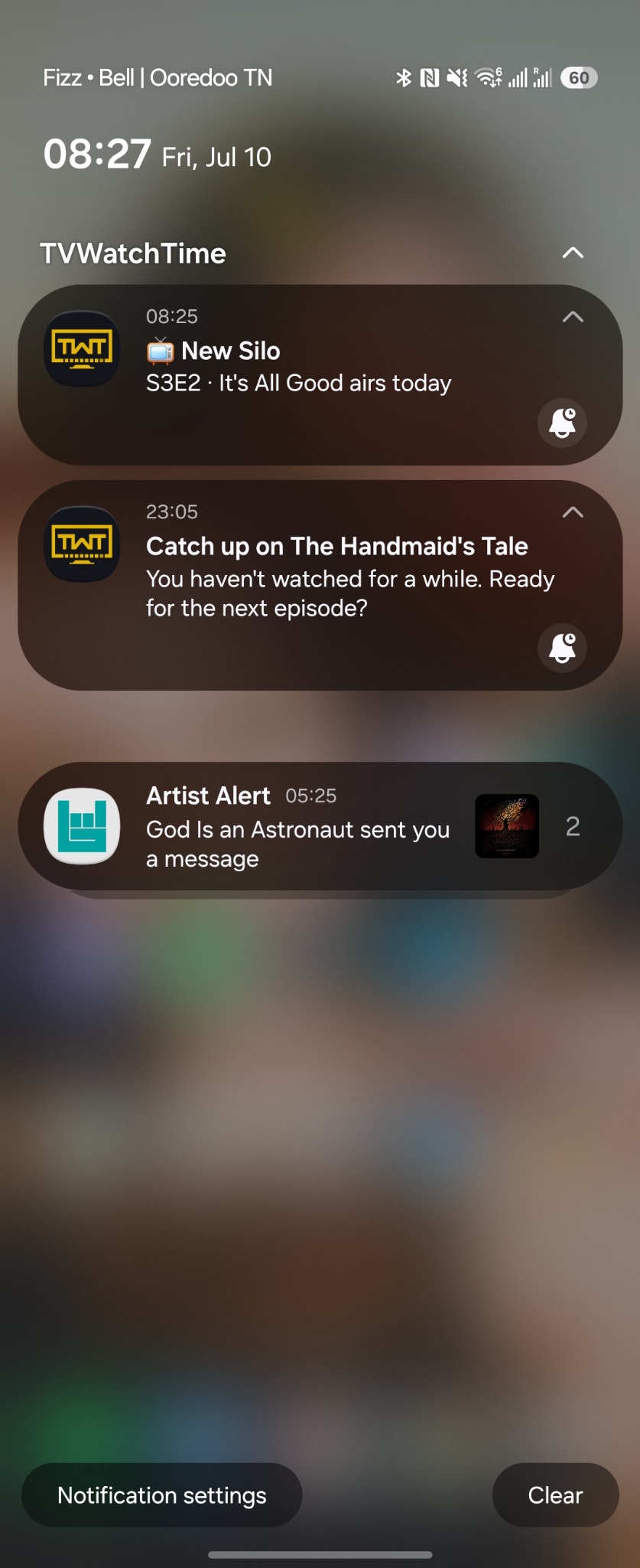 TV Watch Time notifications screen