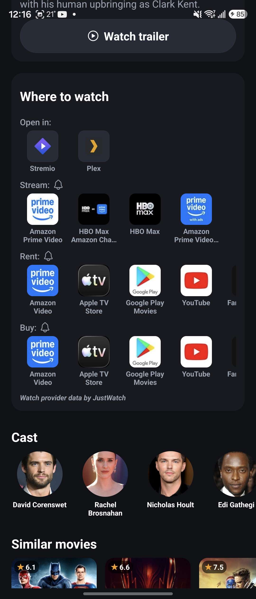TV Watch Time Open in connected services shortcuts