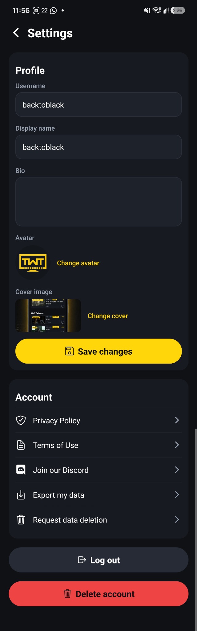 TV Watch Time account controls screen