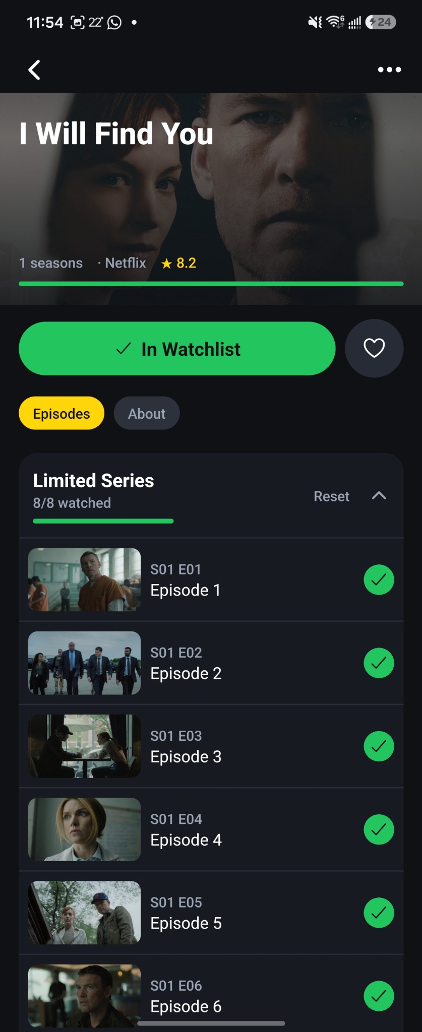 TV Watch Time episode tracking screen